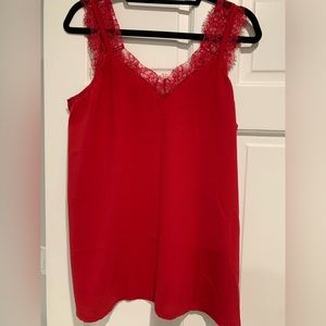 Red lace trim tank top.